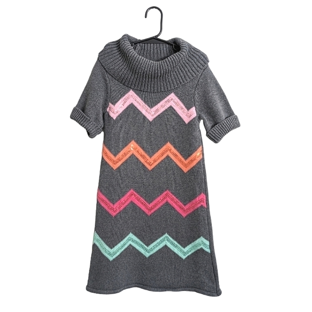 Gymboree gray sweater girl dress wide turtleneck short sleeves size 6